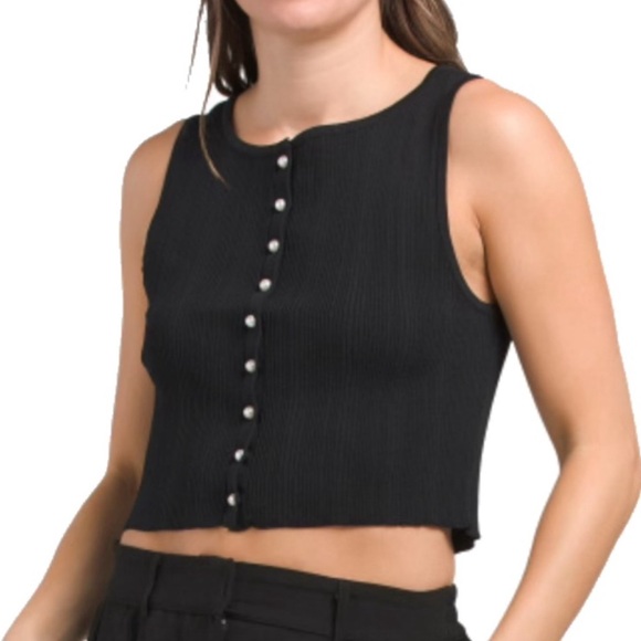 Christian Lacroix Tops - Christian Lacroix Ribbed Tank Top Button Front Minimalist Black Women M